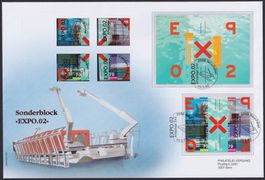 2002, Nr.1041-1044+1053 Block + Satz Einzelmarken auf Brief.