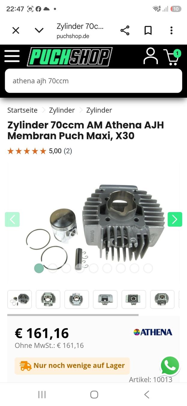 Athena Parti ricambio per ciclomotori: Athena AJH Zylinderkit mit Membrane kein Italkit – Nuovo e nell'imballaggio originale da Schafisheim venduto da onezillion 4