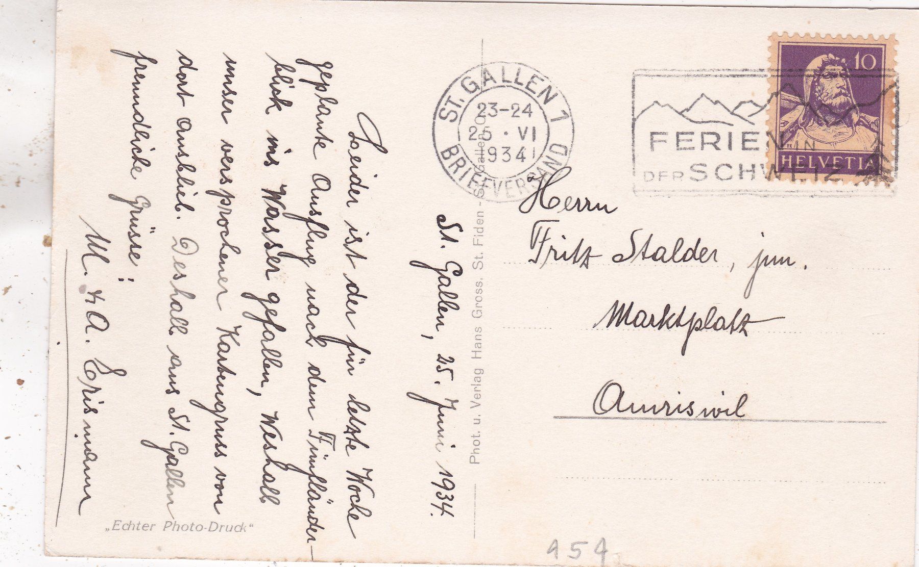Cartoline postali: St. Gallen m. Säntis 1934 – Usato da Herisau venduto da Lisegrat2008 1
