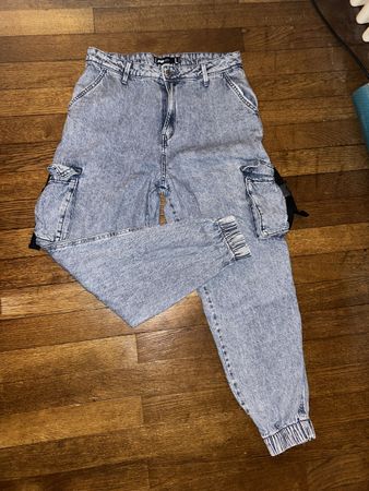 Acid Wash Denim Cargo Pants 