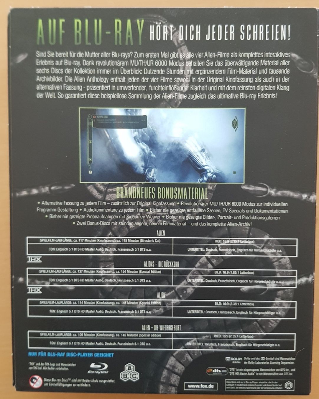 Alle DVDs: Blu-Ray-Box Alien Anthology - Limited Edition – Gebraucht aus Schaffhausen von  1