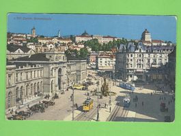 Zürich Bahnhofplatz, Historische Ansichtskarte um 1930.