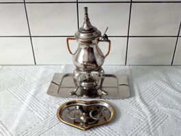 antiker Teekocher, "Samowar", mit Ölbrenner, Gesamthöhe 32cm