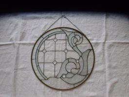Fensterbild gross Bleiverglast 52 cm rund neuwertig Kunstw.