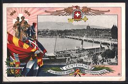 Geneve, Teilansicht mit Dampfer, Soldat 
