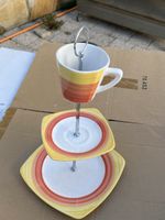 Etageren Set Keramik gelb orange zwei Ebenen gebraucht