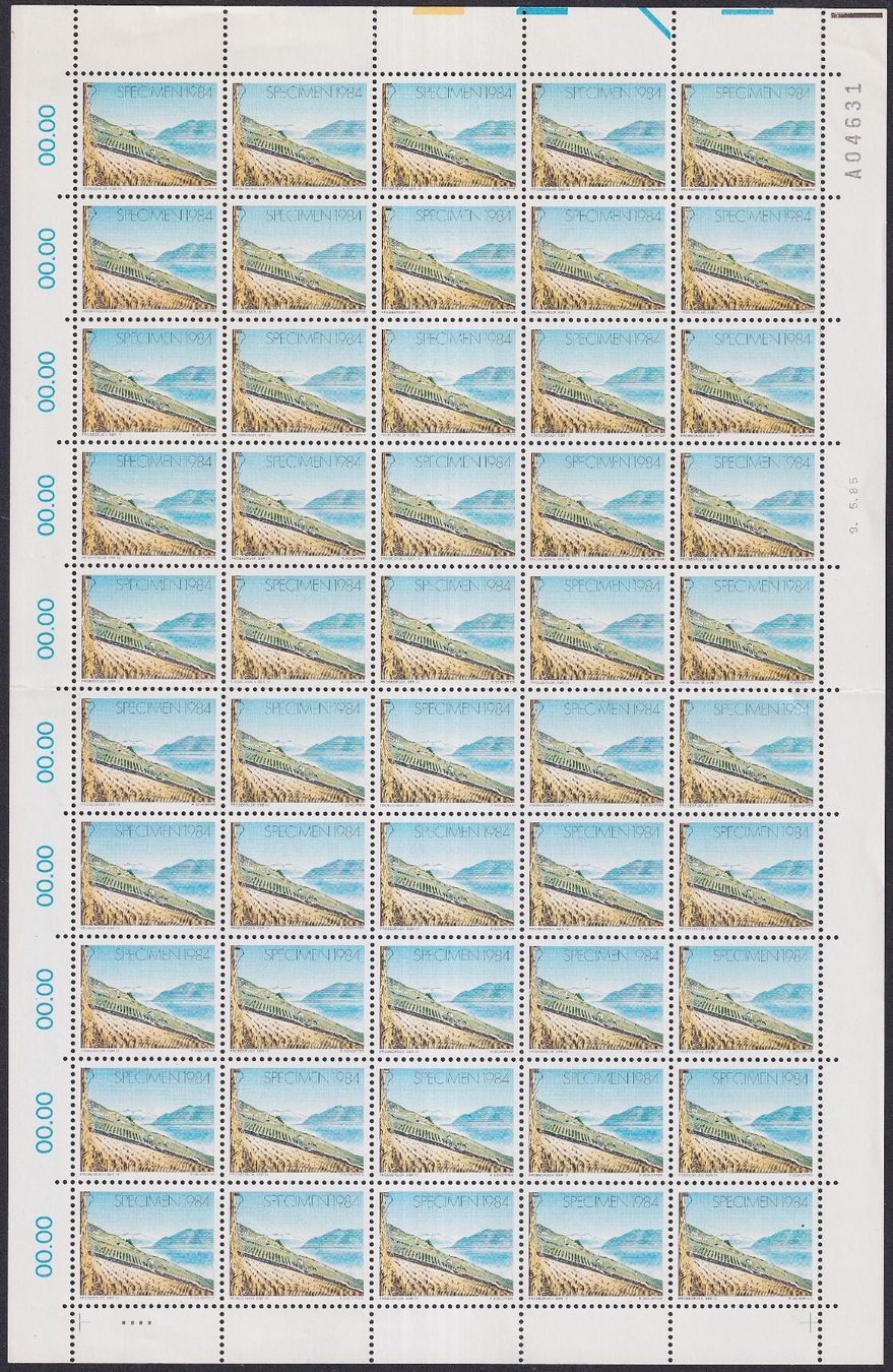 Tutti i francobolli: 1984, kompletter Bogen SPECIMEN "00.00" postfrisch **. – Usato da Sursee venduto da Luzernerraute