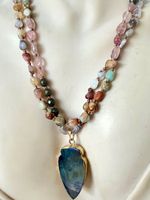 Edelstein-Longkette & Labradorit Anhänger 84cm Handgeknüpft