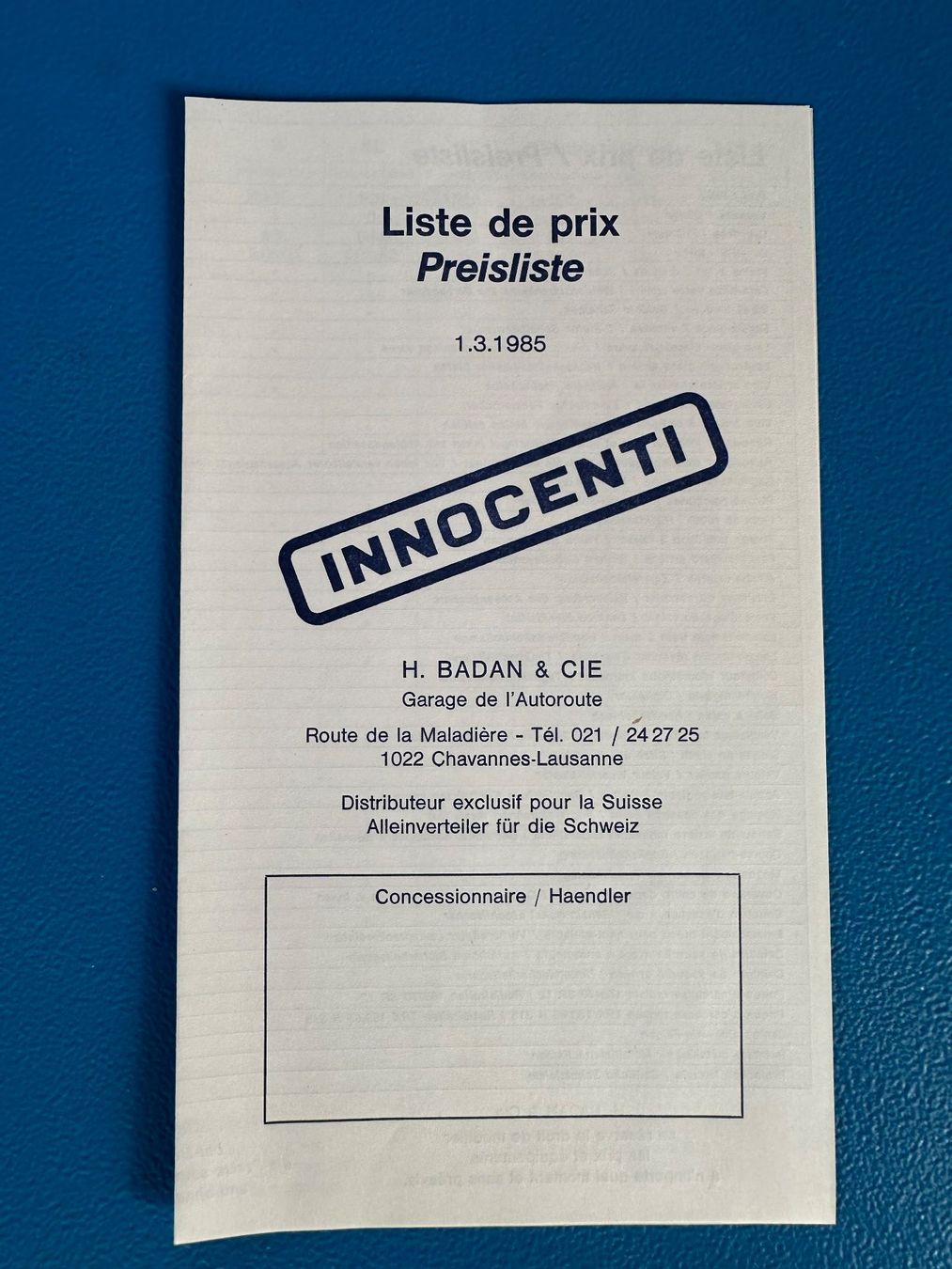 Documenti: Prospekt  Innocenti Turbo De Tomaso , mit Preisliste – Usato da Boswil venduto da pavo1 7