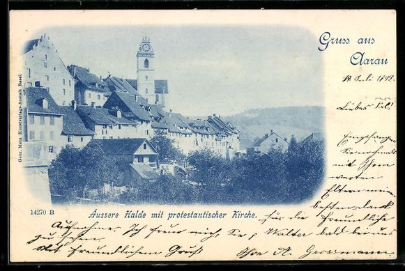 Cartoline postali: AK Aarau, Äussere Halde mit protestantischer Kirche – Usato da Berlin venduto da bartko-reher