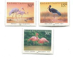 Briefmarken "Flamingo, Schwarzstorch, Reiher". Kasachstan.