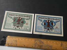 Dt. Reich, Arnstadt, 2 Notgeldscheine, ungefaltet
