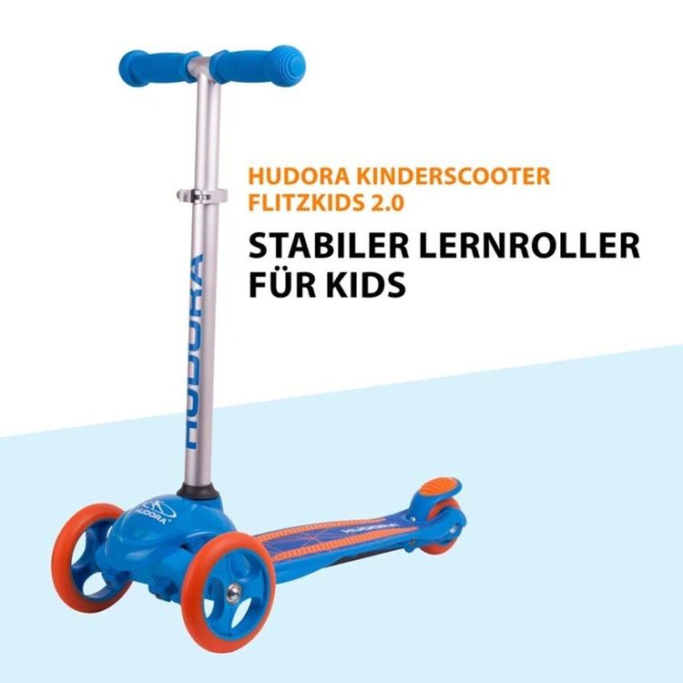 HUDORA Scooter Flitzkids 2.0 - Trottinette Enfant 3 Roues Stable Réglable Jusqu'à 50kg