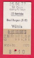 KARTON BILLETT, PTT, BAD RAGAZ - VÄTTIS, RETOUR, HALBTAX