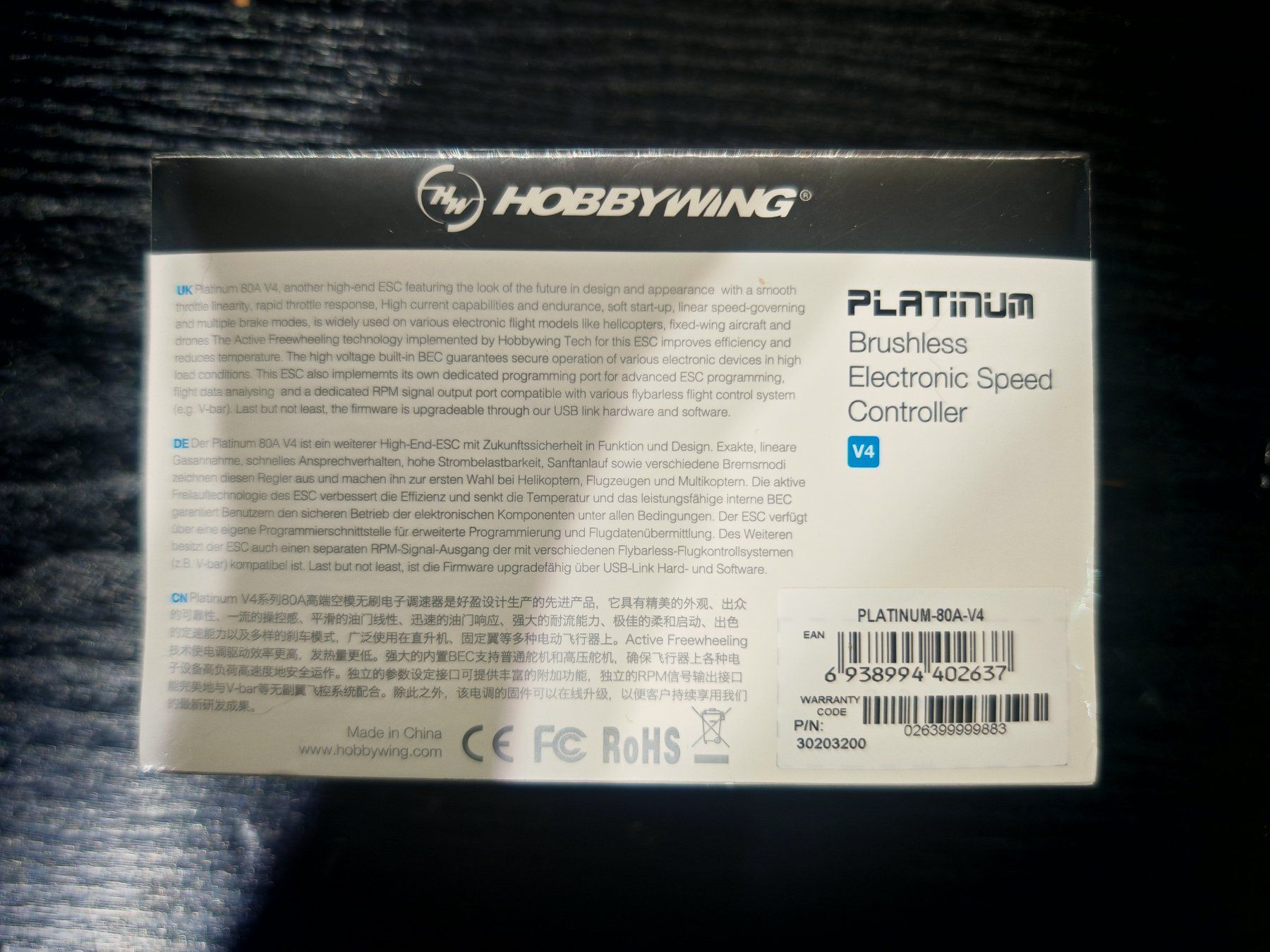 Hobbywing Modellismo RC: Hobbywing platinum 80A – Nuovo e nell'imballaggio originale da Baulmes venduto da EndEffect 3