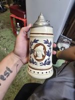 Bierkrug mit Zinndeckel alt (D1)