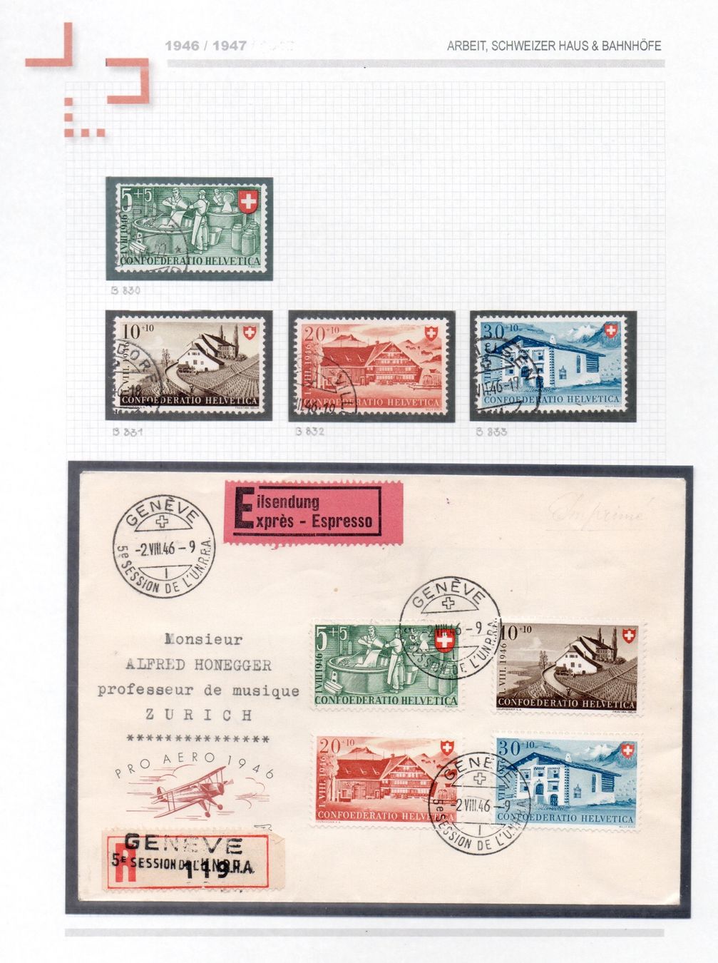Alle Briefmarken: 1946 / PRO PATRIA / SATZ UND EILBRIEF @ MIT PRO AERO COUVERT – Gebraucht aus Basel von Ammedysli49
