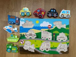 Holzpuzzle Fahrzeuge: Schiff, Zug, Auto - Top Zustand!