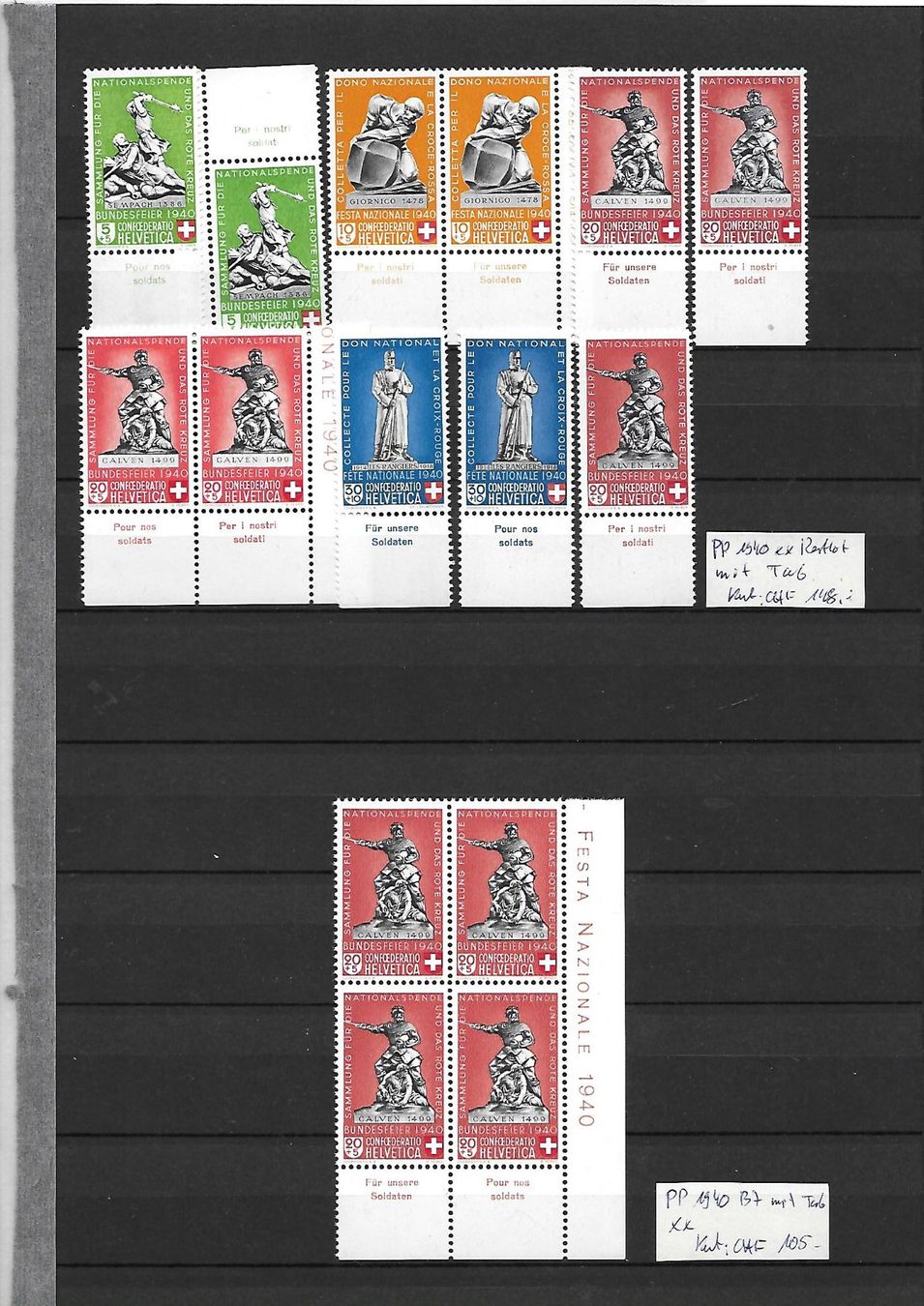 Tutti i francobolli: PP 1940 B7 ** mit Tab Kat: CHF 105.- – Nuovo (secondo la descrizione) da Basel venduto da Ilp