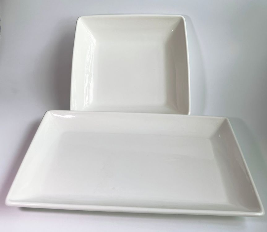Set Aus 6 Rechteckigen Servierplatten – 21 Cm Keramik, Vintage Blau, Mikrowellengeeignet & Spülmaschinenfest