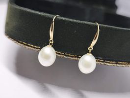 Perlen Ohrhänger Gold 18k mit weissen Perlen Neu