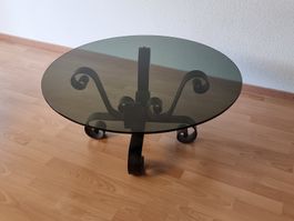 Couchtisch Vintage aus Metall mit Glasplatte 