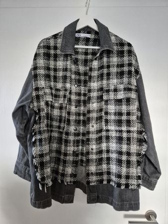 Zara Oversize Hemd Jacke Kariert Grau Schwarz Gr. L Top!