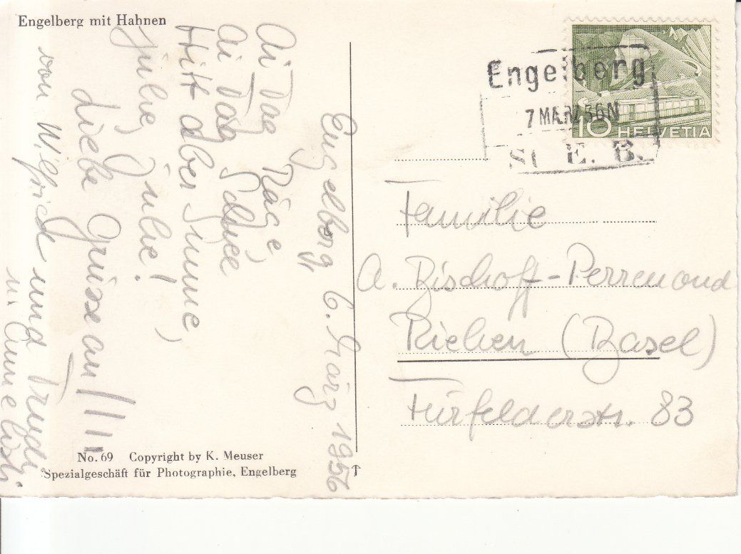 Cartoline postali: Engelberg 1956, Bahnstempel St. E. B. – Usato da Bürglen TG venduto da StampGraf 1