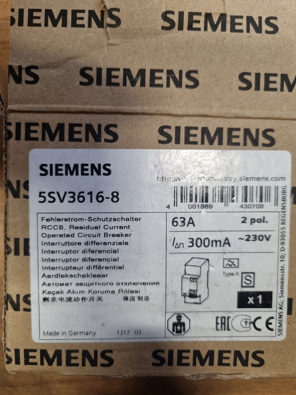 Siemens Elektronikbauteile: FI / RCD 63A/300mA S / 2P. Siemens – Gebraucht aus Grünenmatt von End1 1