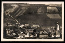 AK Huttwil, Teilansicht mit Kirche und Feldern