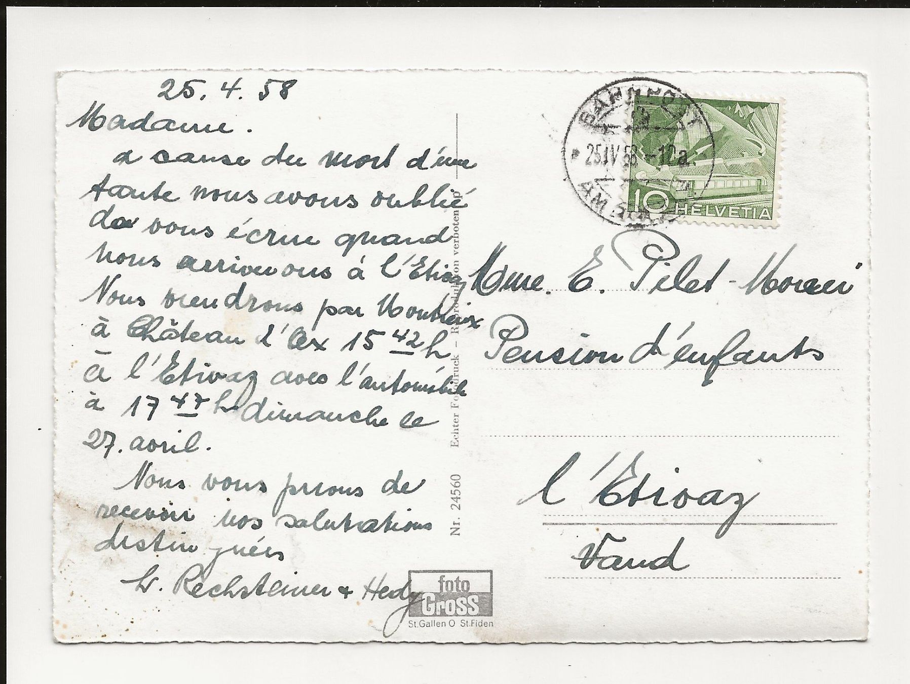 Ansichtskarten: AK 1958 Broderbrunnen St. Gallen – Gebraucht aus Greifensee von 315WDO 1