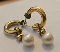 Creolen mit Perlen-Anhänger, Gold-Optik, 2-in-1 Design