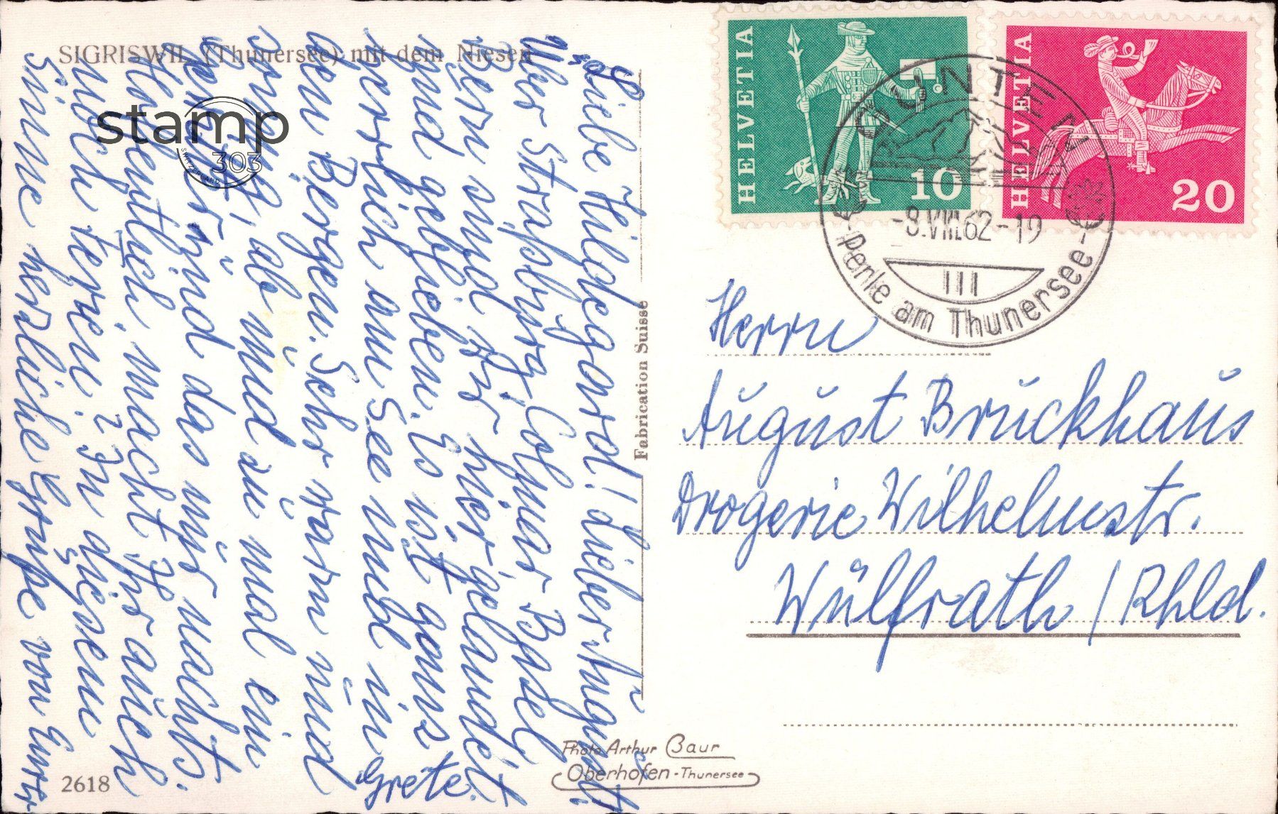 Ansichtskarten: 1962 AK Sigriswil mit Niesen / Thunersee – Gebraucht aus Eggersriet von stamp303 1