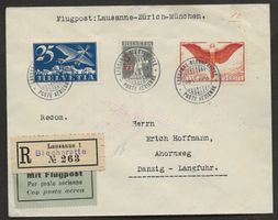 Flugpost 1924 Lausanne Zürich München Danzig Luftpost