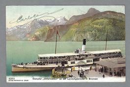 1906, DAMPFER UNTERWALDEN AN DER LANDUNGSBRÜCKE IN BRUNNEN