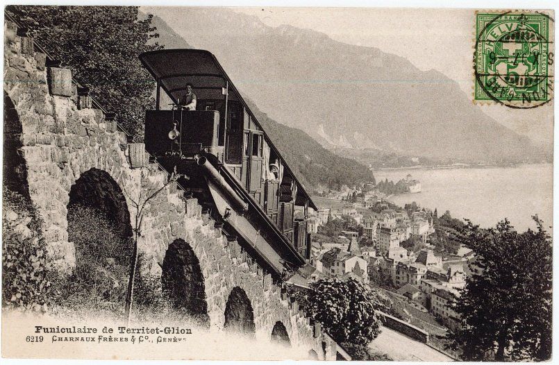 Cartoline postali: E 40 FUNICULAIRE TERRITET-GLION 1907 – Usato da Fribourg venduto da philafri