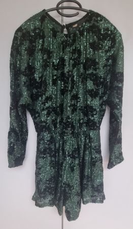 Maje Playsuit / Jumpsuit Gr. 34 Pailletten Flockprint grün