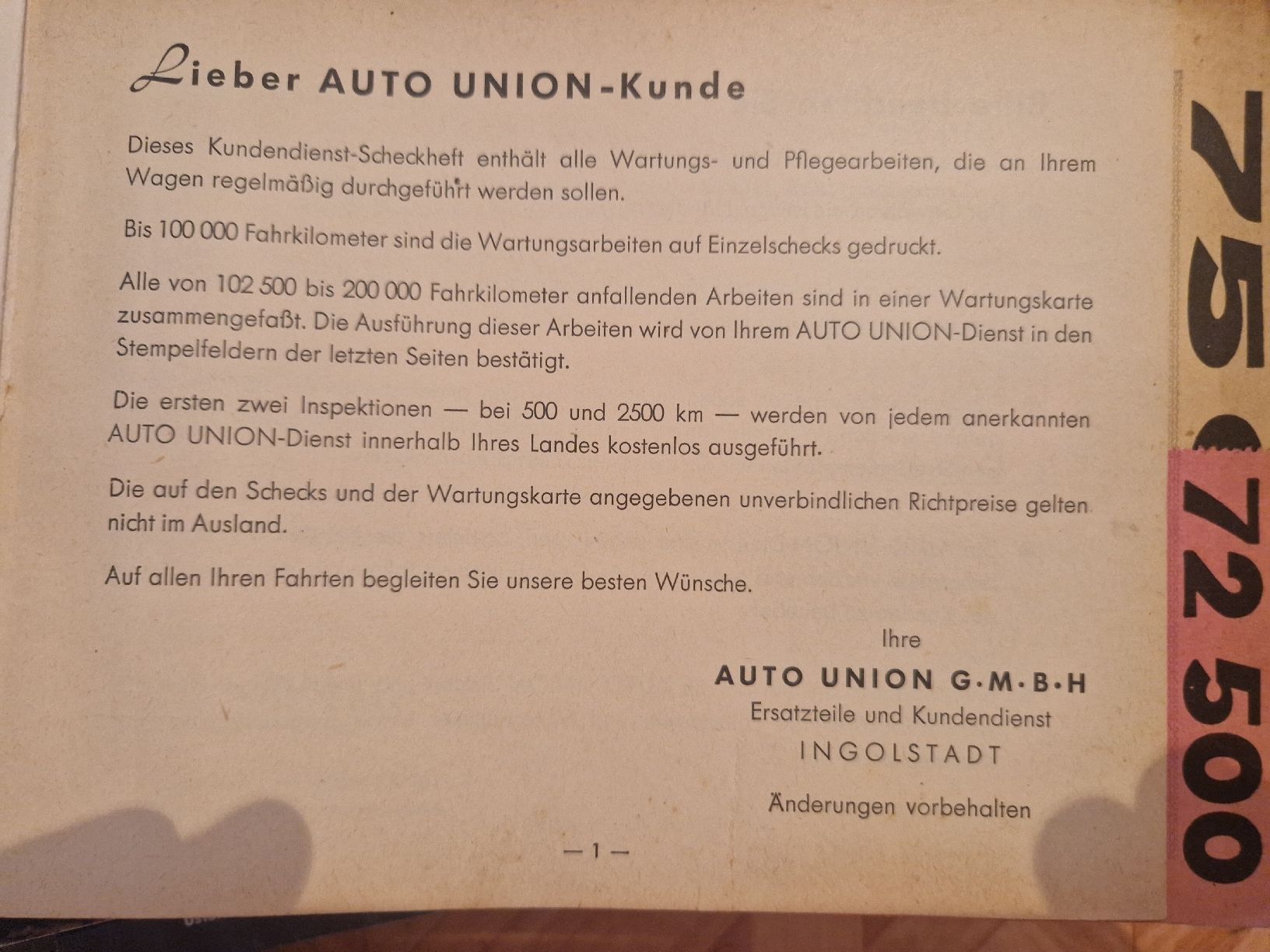 Dokumente: DKW /Auto Union 1000 Export Kundendienstscheckheft – Gebraucht aus Safenwil von saavo 4