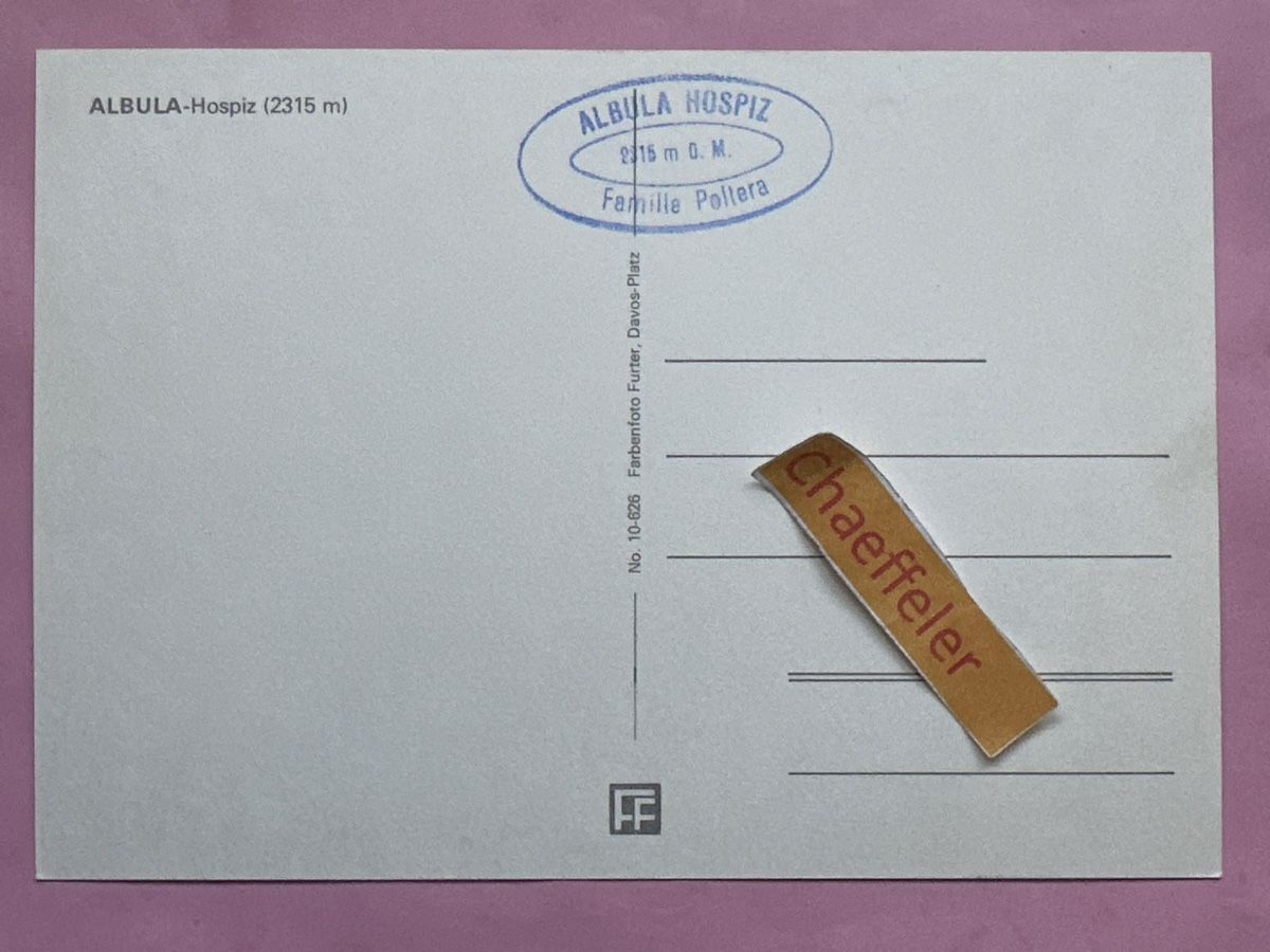 Cartoline postali: Albina-Pass - Albula-Hospiz  – Usato da Zürich venduto da Chaeffeler 1