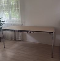 USM Haller Tisch 175 x 75 cm – Mandel (Almond) mit Kabelkorb