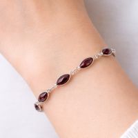 Granat Armband Echt Silber 925 Sterlingsilber Tennisarmband