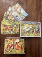 Retro Bauernhof Puzzles, Tierbilder, 1970er Jahre, Nostalgie