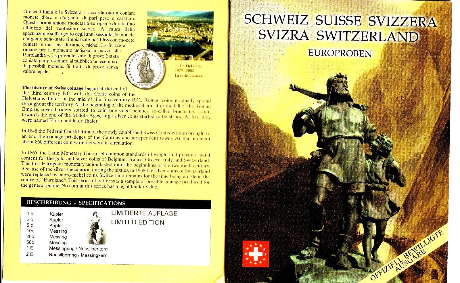 Tutti le monete: SCHWEIZ PROBE 2003 MIT RARER "TOBLERONE" LIMITIERTE AUFLAGE – Nuovo e nell'imballaggio originale da Aurigeno venduto da SCS