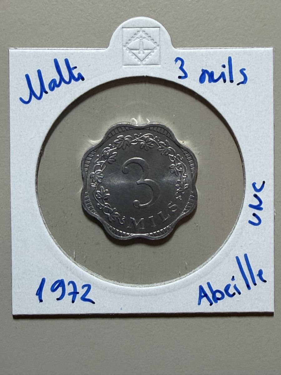 Tutti le monete: Malte - 3 mils - 1972 - UNC - Abeille  – Nuovo (secondo la descrizione) da Payerne venduto da Mike1682