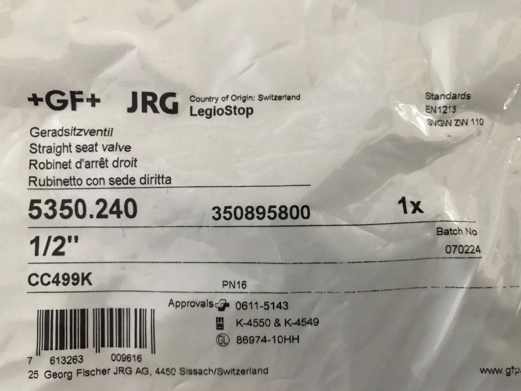 Robinetterie: GF  Geradsitzventil, JRG,  1/2" – D'occasion à Winterthur par efant12 3