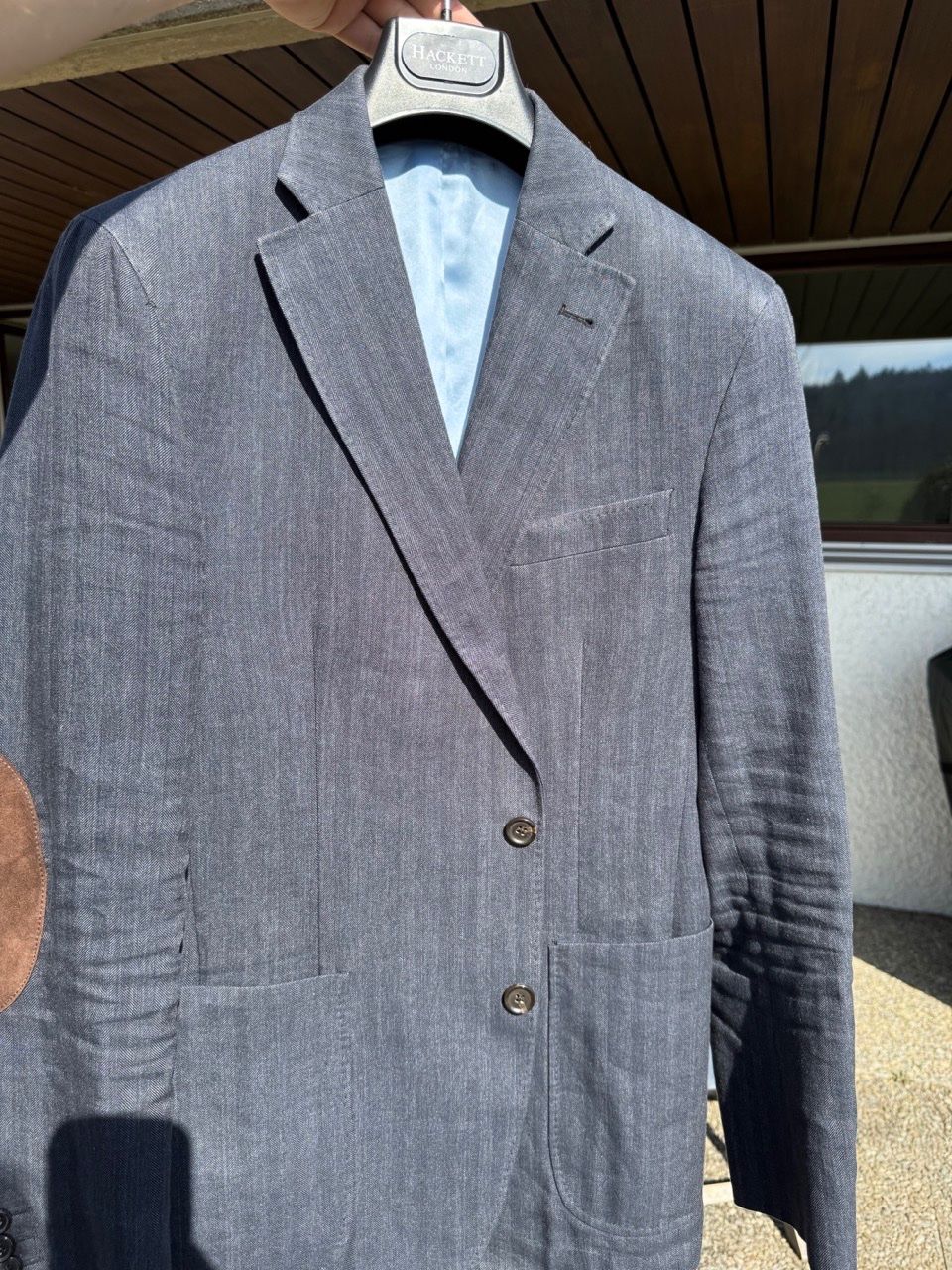 Hackett Giacche: Hackett Jacket / Sakko, Leinen & Baumwolle, grau-blau – Usato da Schlieren venduto da Timsonsan 1