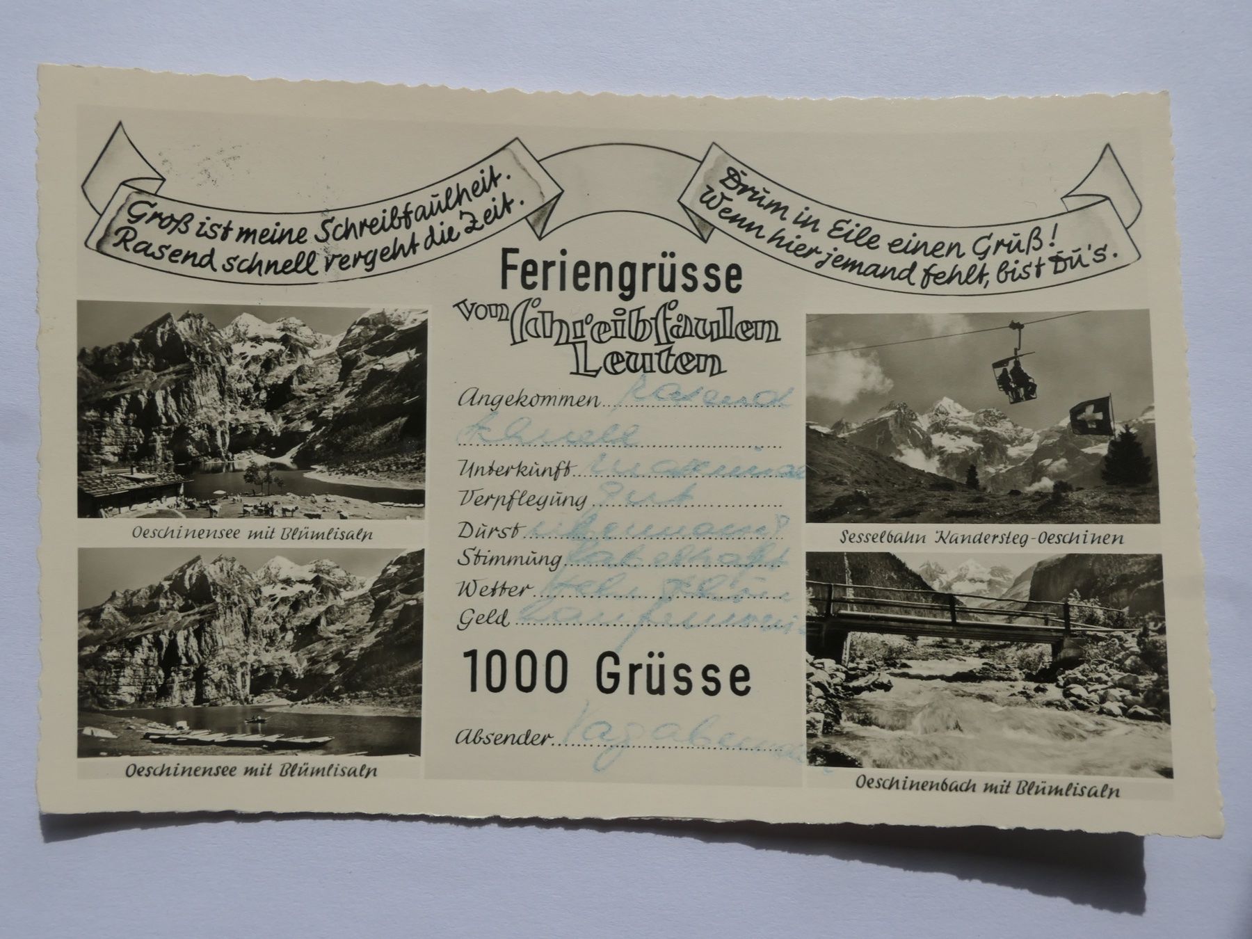 Cartoline postali: Oschinensee bei Kandersteg - gelaufen 1960 – Usato da Bassersdorf venduto da F-104fan
