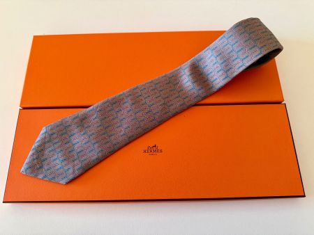 Cravate HERMES-Paris „Blue & Pink Knots“ avec box original