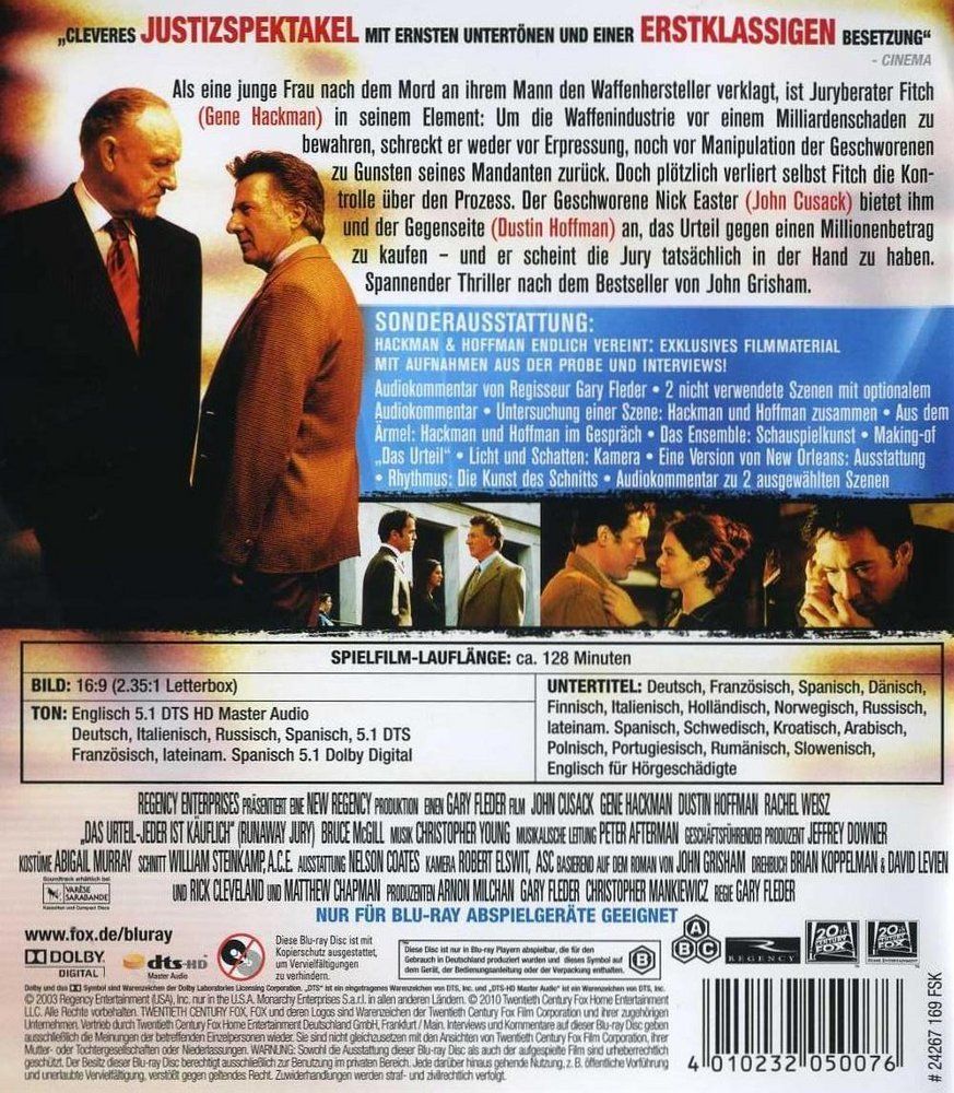 Tutti i DVDs: Das Urteil (2003) John Cusack/Gene Hackman/Hoffman/Weisz/BD – Usato da Volketswil venduto da cinephilia 1