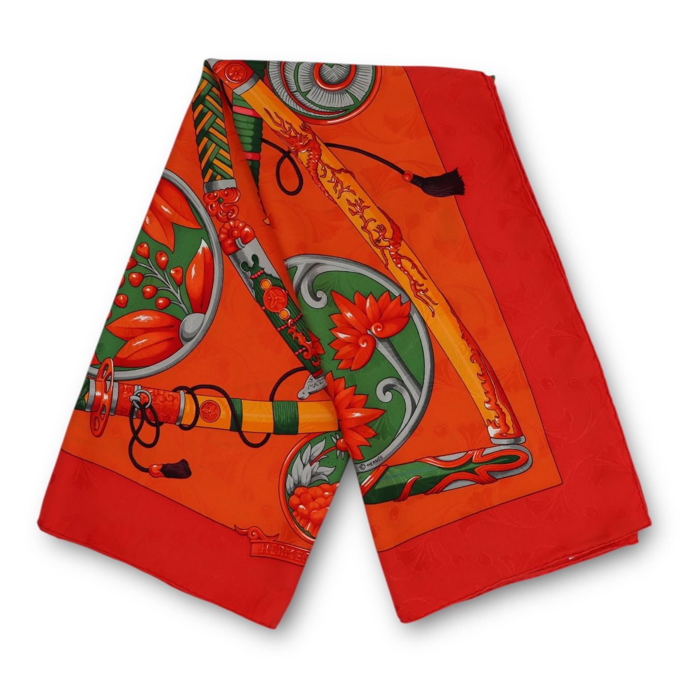 Hermès Foulard & Sciarpe: Hermès Carré "Daïmyo" orange – Usato da Binningen venduto da Designerlabels 6